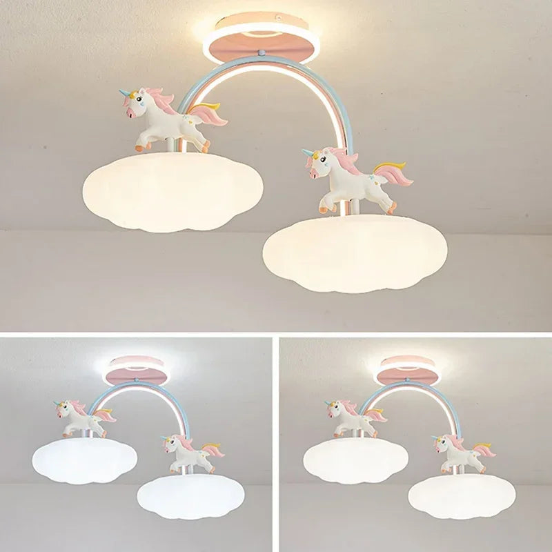 Afralia™ Unicorn Ceiling Light for Girl Bedroom Nursery, Dimmable Nordic Child Chandelier