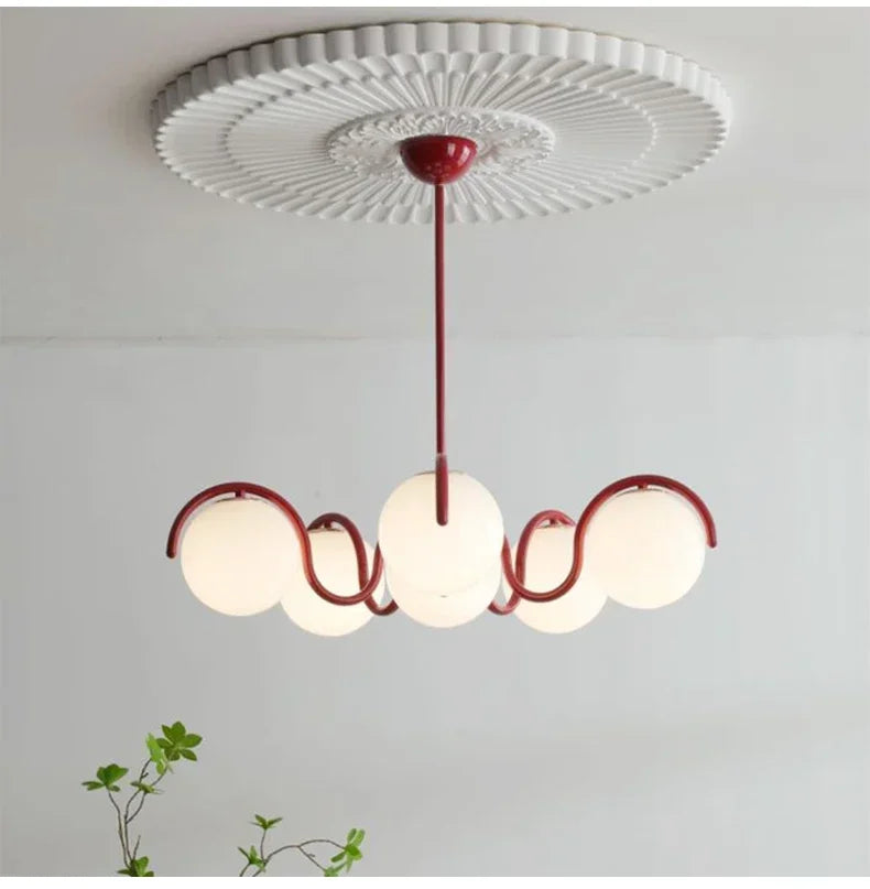 Afralia™ Bean Glass Pendant Light, red & cream, Minimalist Nordic Chandelier for Living Room, Bedroom, Dining & Study