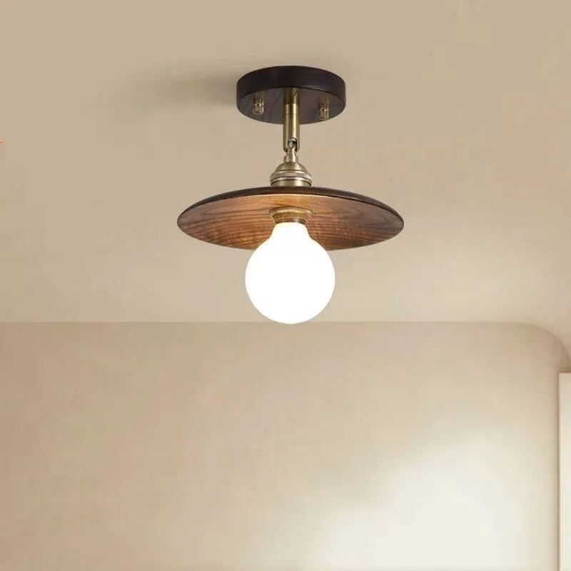 Afralia™ Retro Wood LED Ceiling Light Fixture Copper Rotate Luminaire