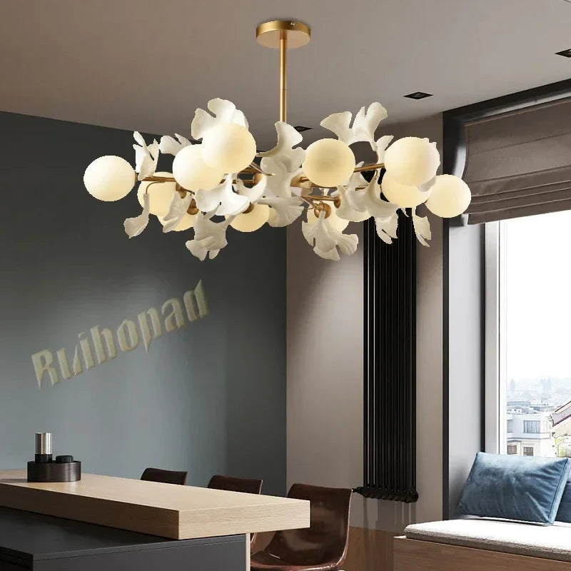 Afralia™ Ginkgo Leaf LED Ceiling Chandelier for Bedroom, Living, Dining Room