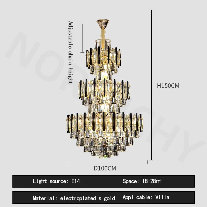 Afralia™ Luxe Crystal Chandelier: Large, Hollow & LED for Villa, Hotel & Staircase