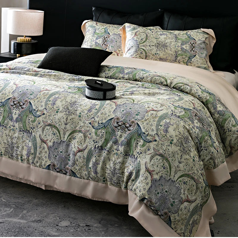 Afralia™ Flowers Plant Print Bedding Set: Luxe Lyocell Cotton Soft Silky Cool Duvet Cover Set