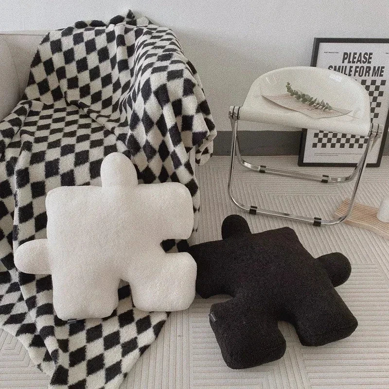 Afralia™ Teddy Velvet Jigsaw Seat Cushion - Plush Home Decor Throw Pillow