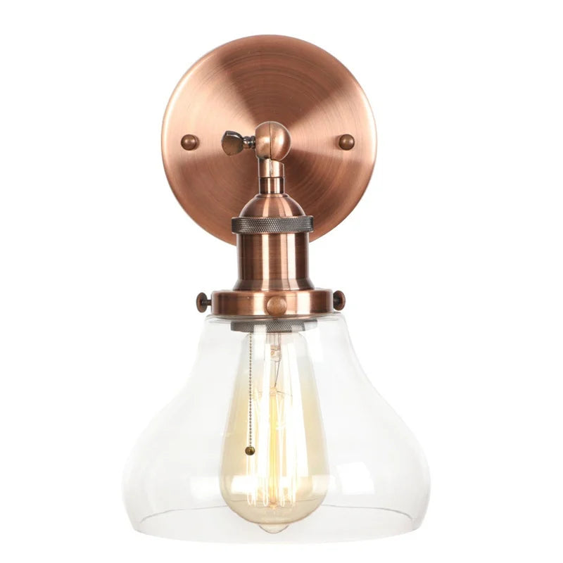 Afralia™ Red Bronze LED Wall Lamp with Pull Chain Switch and Clear Glass