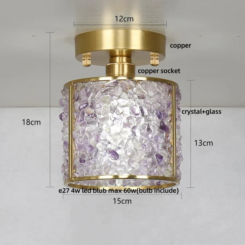 Afralia™ Handcrafted Glass Crystal Copper Ceiling Light Fixture for Dining Bedroom Kitchen