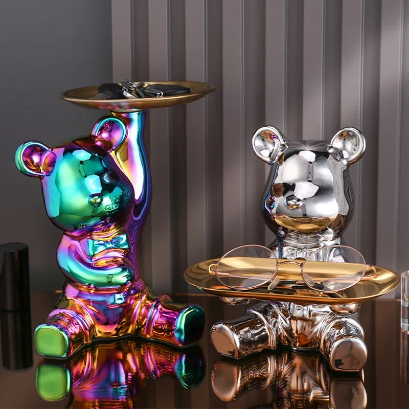 Afralia™ Luxe Bear Doll Figurine Set for TV Cabinet & Wine Cabinet Decor