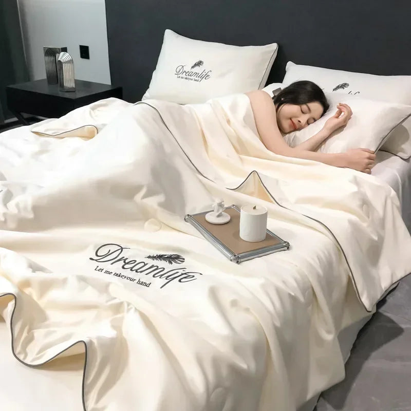 Afralia™ Luxury Embroidery Quilt Set, 4-Piece Summer Comforter Bedding for Air-Conditioned Comfort