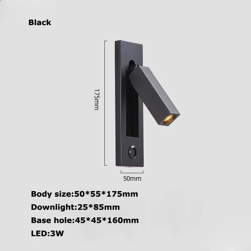 Afralia™ LED Wall Lamp with Switch, USB Port, Rotatable - Bedroom Reading Light