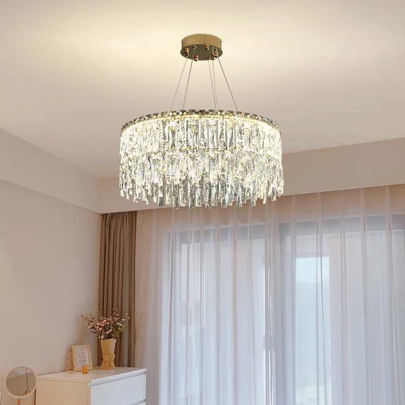 Afralia™ Golden Starry Sky Crystal Chandelier LED Pendant Light - Luxe Indoor Lighting