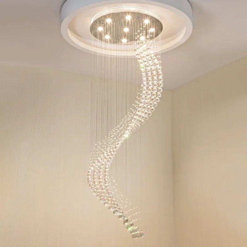 Afralia™ Spiral Ladder Crystal Chandelier with LED for Foyer, Dining, Restaurant, and Stair Lighting