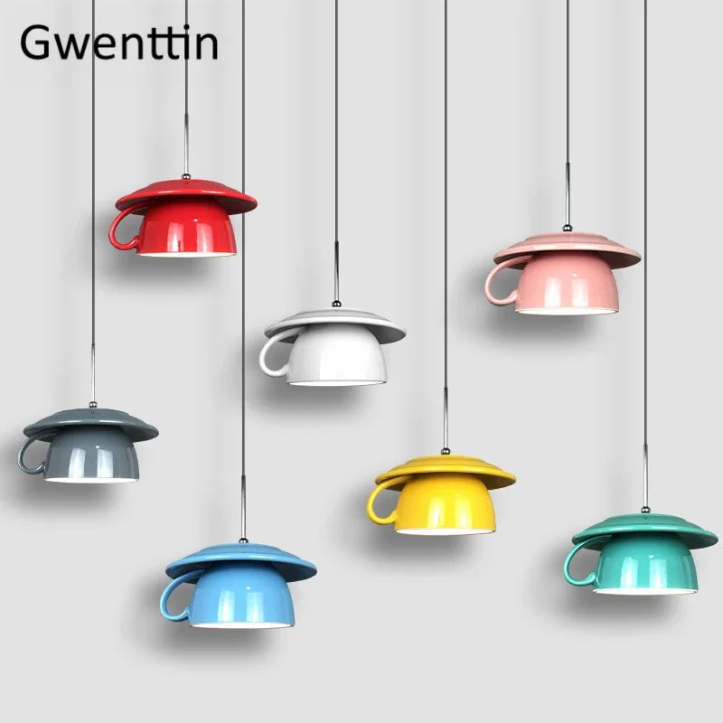 Afralia™ Ceramic Cup Pendant Light: Stylish LED Hanging Lamp for Home Decor and Kitchen