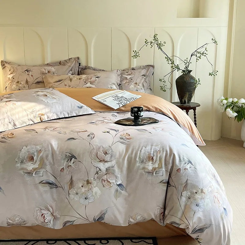 Afralia™ Satin Flower Fitted Sheet Set - Luxury 100% Cotton Print Bedding Set