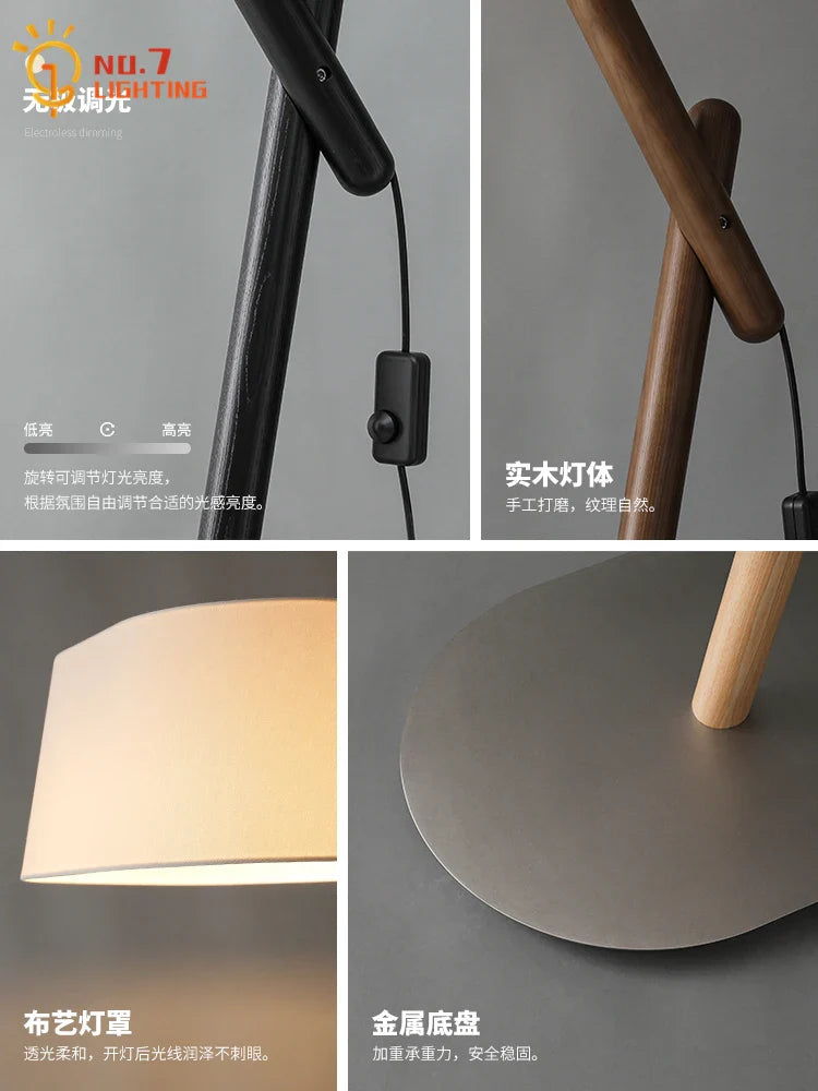 Afralia™ Solid Wood Floor Lamp LED E27 for Living Room Sofas Bedroom Study Area