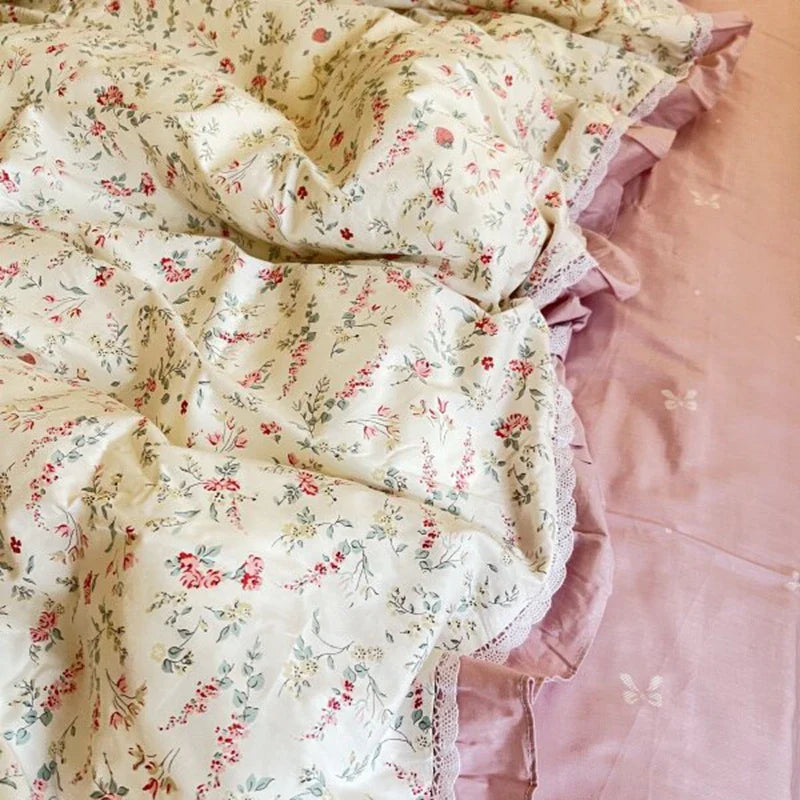 Afralia™ Floral Ruffles Bedding Set with Duvet Cover, Sheets, and Pillowcases