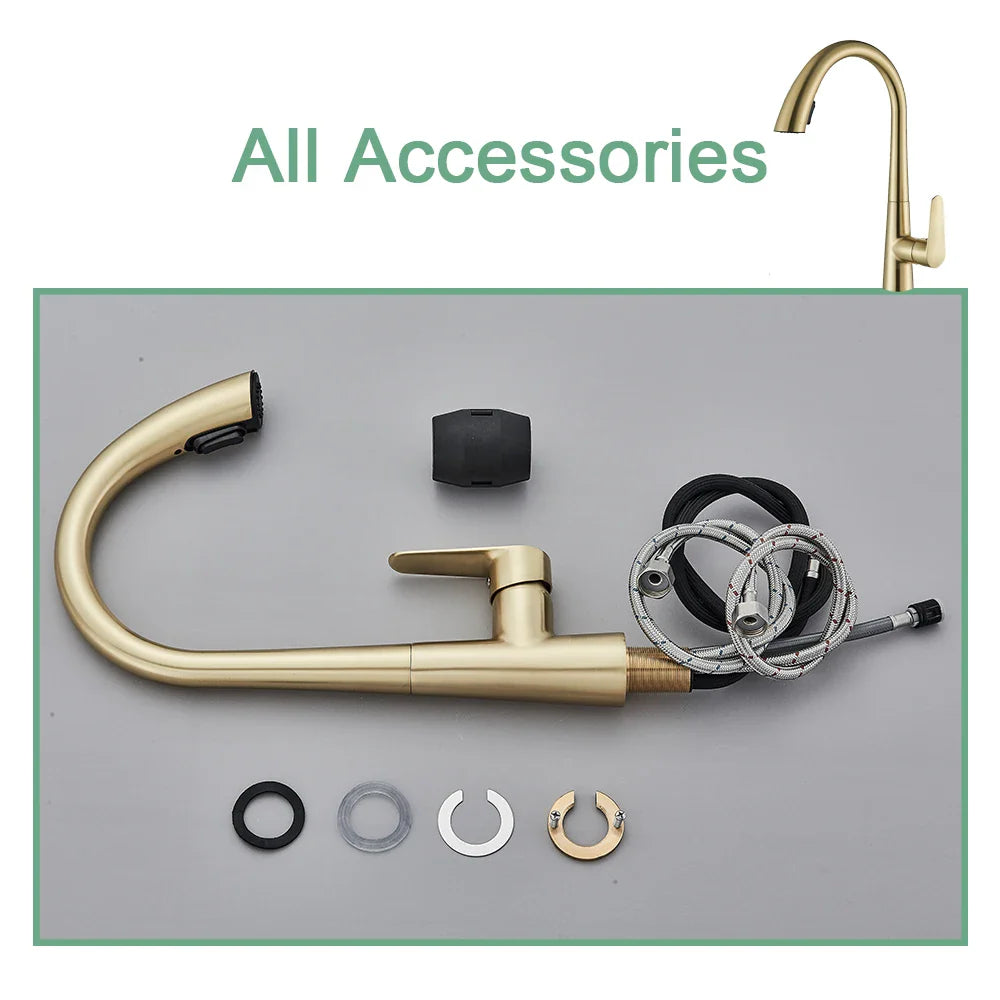 Afralia™ Brushed Gold Gourmet Kitchen Faucet with Flexible Pull Out Mixer Tap