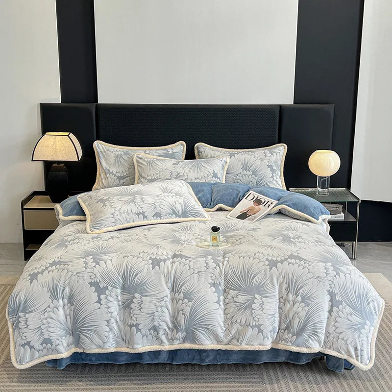 Afralia™ Luxe Rabbit Fur Edged Plush Duvet Cover: Winter Warmth & Cozy Luxury