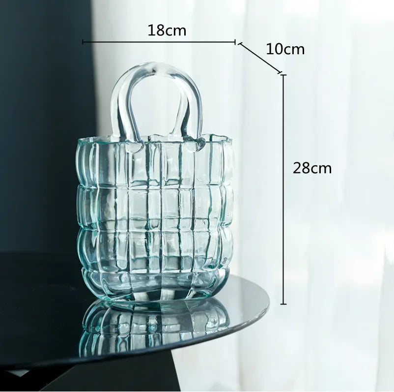 Afralia™ Clear Glass Vase Terrarium Handbag for Living Room Decoration