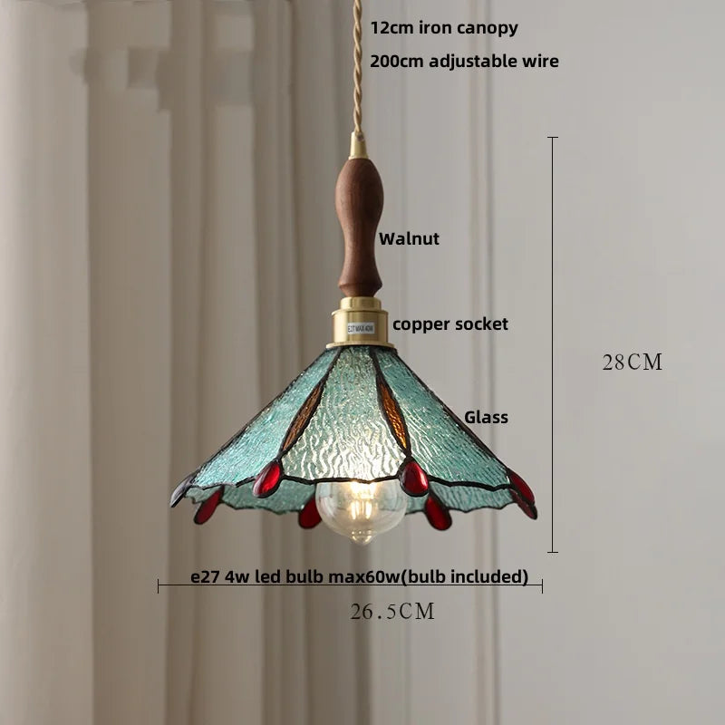 Afralia™ Tiffany Style Copper LED Pendant Lights for Dining Room and Balcony