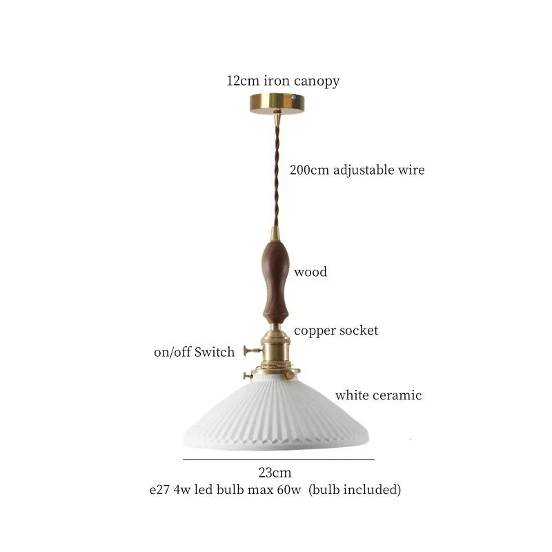Afralia™ Ceramic Wood LED Pendant Light Fixtures for Bar, Bedroom, Living Room
