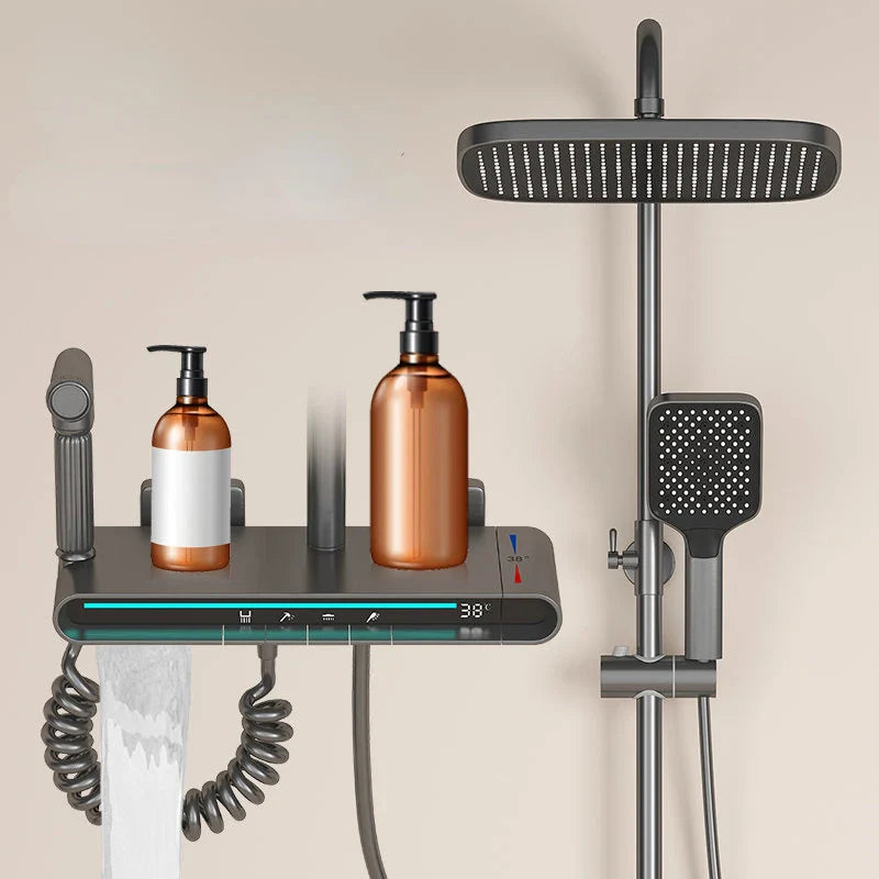Afralia™ Brass Shower Faucet Set with Intelligent Atmosphere Light and Pressurized System