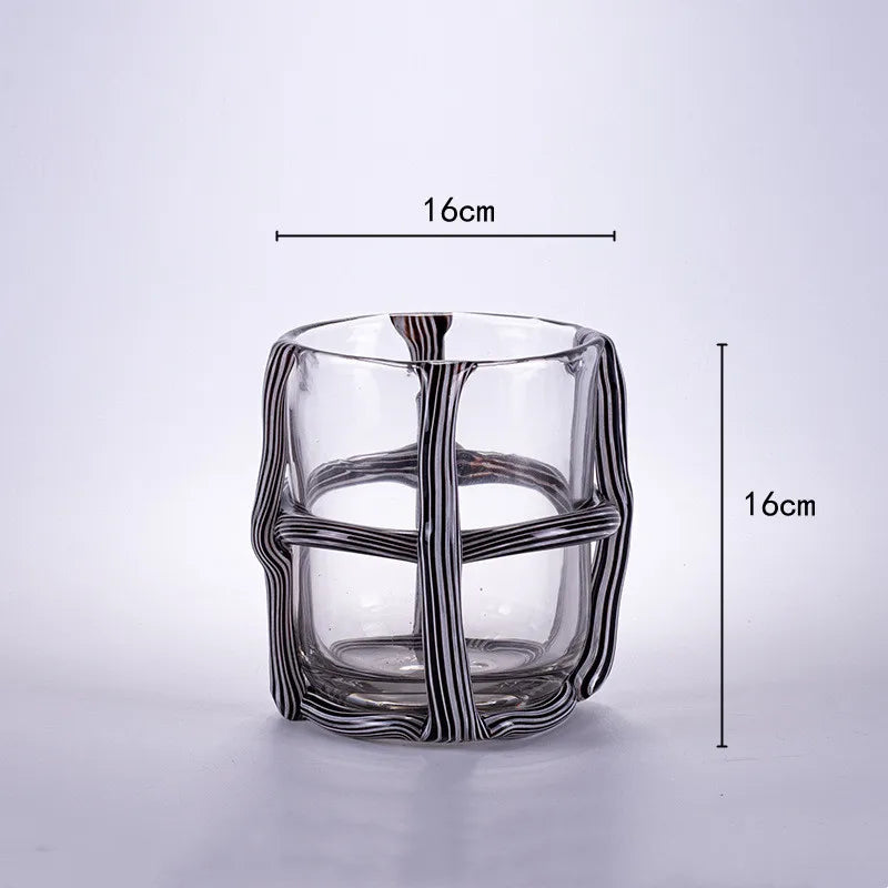 Afralia™ Stripe Cross Glass Vase for Artistic Flower Arrangement and Home Decor