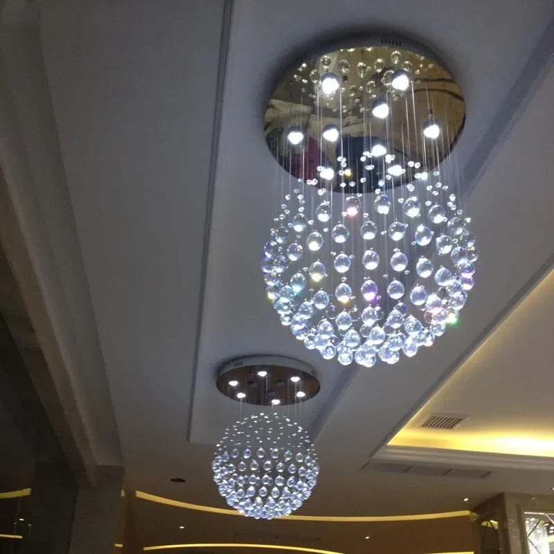 Afralia™ K9 Crystal Ball LED Ceiling Chandelier for Living Dining Room Bedroom Home Decor