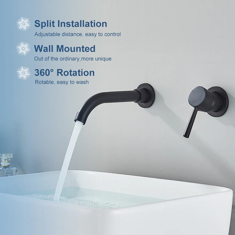 Afralia™ Black Wall Mounted Basin Faucet with Single Handle Hot Cold Water Mixer Tap