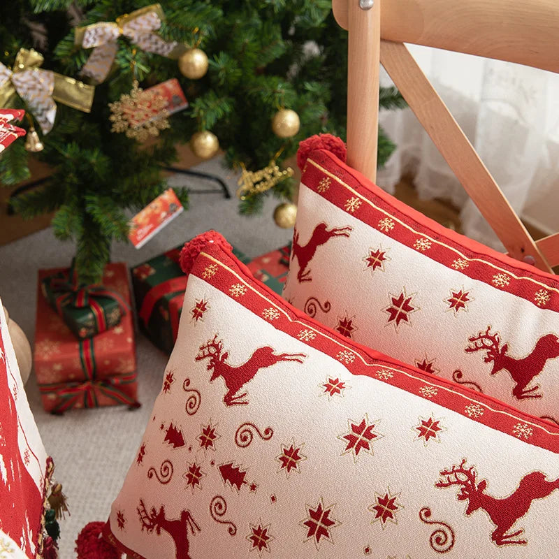 Afralia™ Christmas Jacquard Elk Snowflake Embroidered Throw Pillow Cover - Festive Home Decor