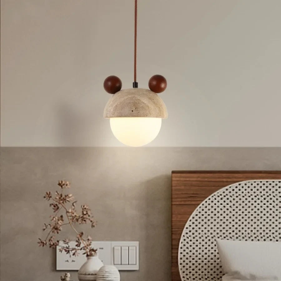 Afralia™ Yellow Travertine Stone LED Pendant Lights for Kitchen Dining, Nordic Modern Hang Lamp