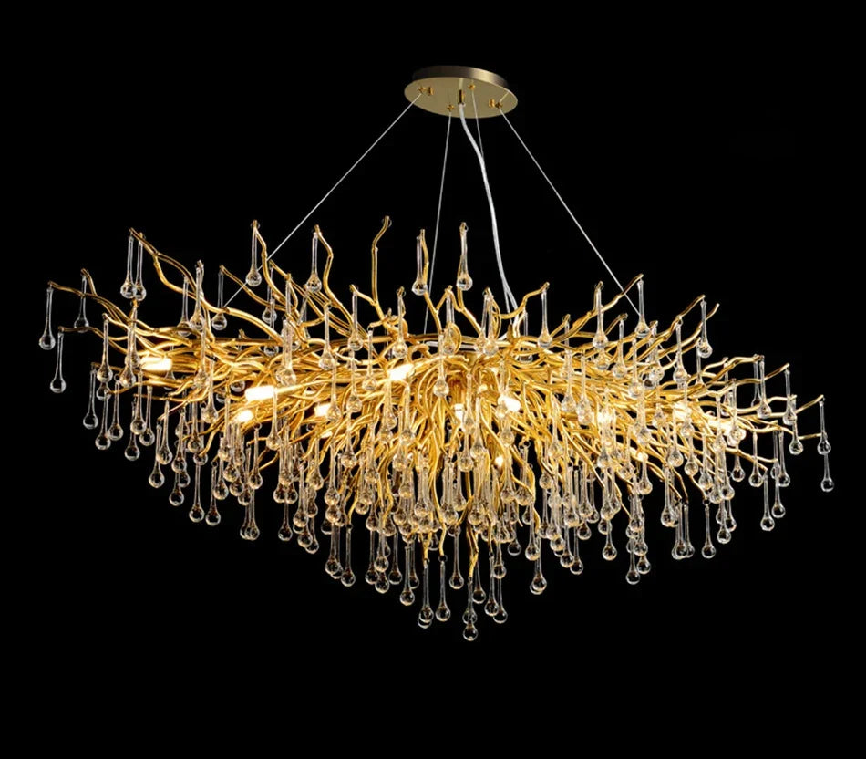 Afralia™ Golden Branch Crystal Chandelier – Luxe Living Room & Hotel Lobby Decor