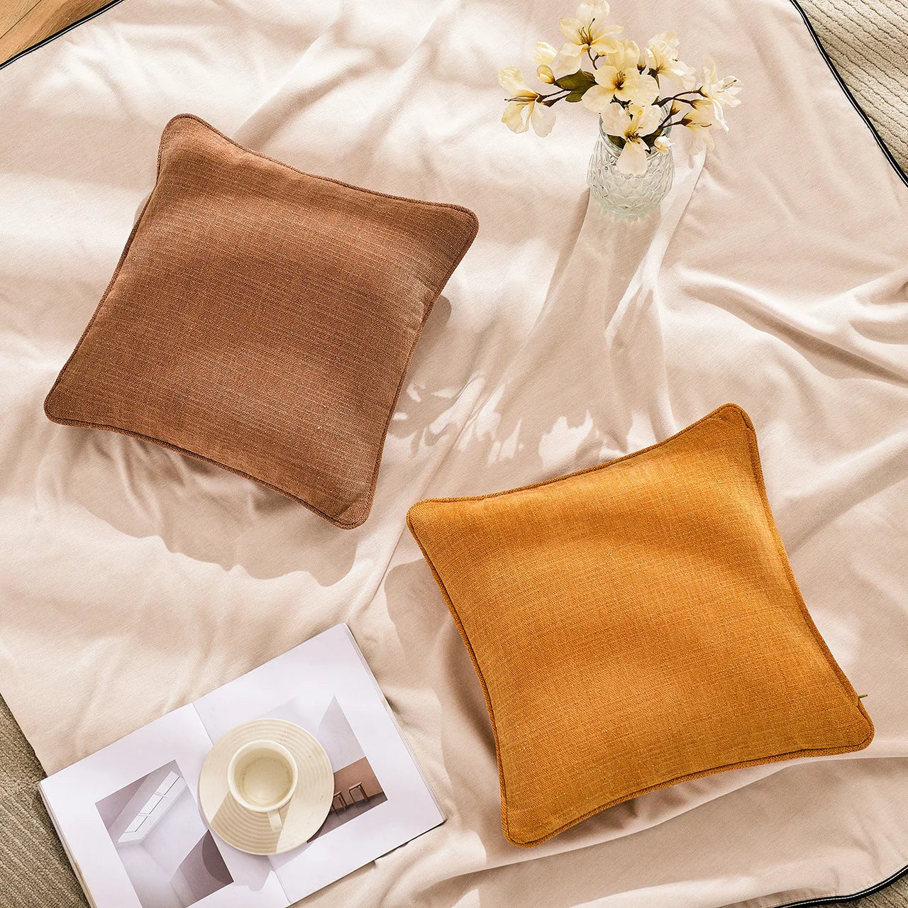 Afralia™ Cotton Linen Peach Orange Grey Ivory Pillow Cover for Living Room Eco-friendly