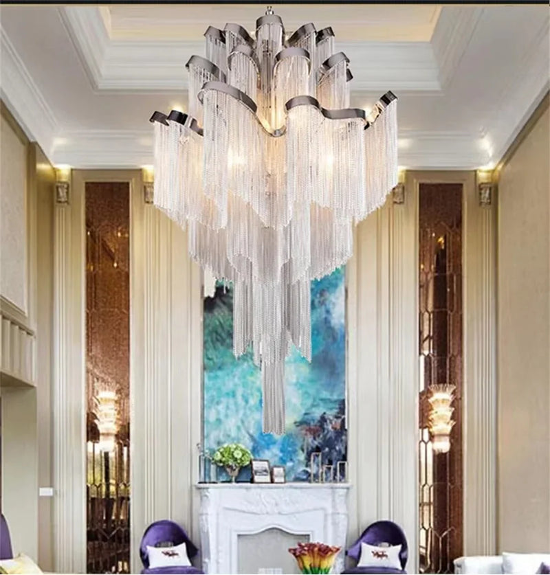 Afralia™ Modern Luxury Living Room Chandelier Silver Gold Hotel Bedroom Staircase Decoration