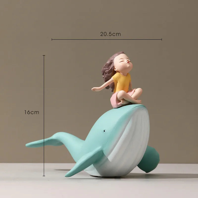 Afralia™ Nordic Whale Girl Resin Ornament: Home & Office Decor, Bookcase Sculpture & Gift