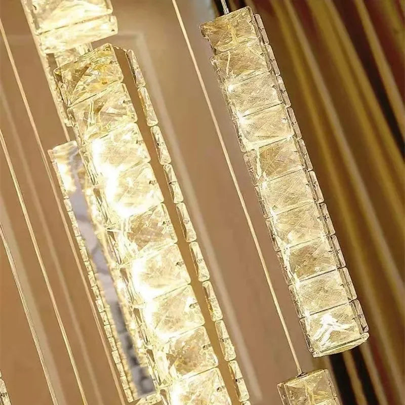 Afralia™ Nordic Luxury Crystal Chandelier LED Lamp for Duplex Building Spiral Staircase Dining Art