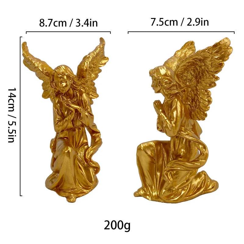 Afralia™ Angel Figurine White Gold Resin Sculpture Collectible Statue Home Decor