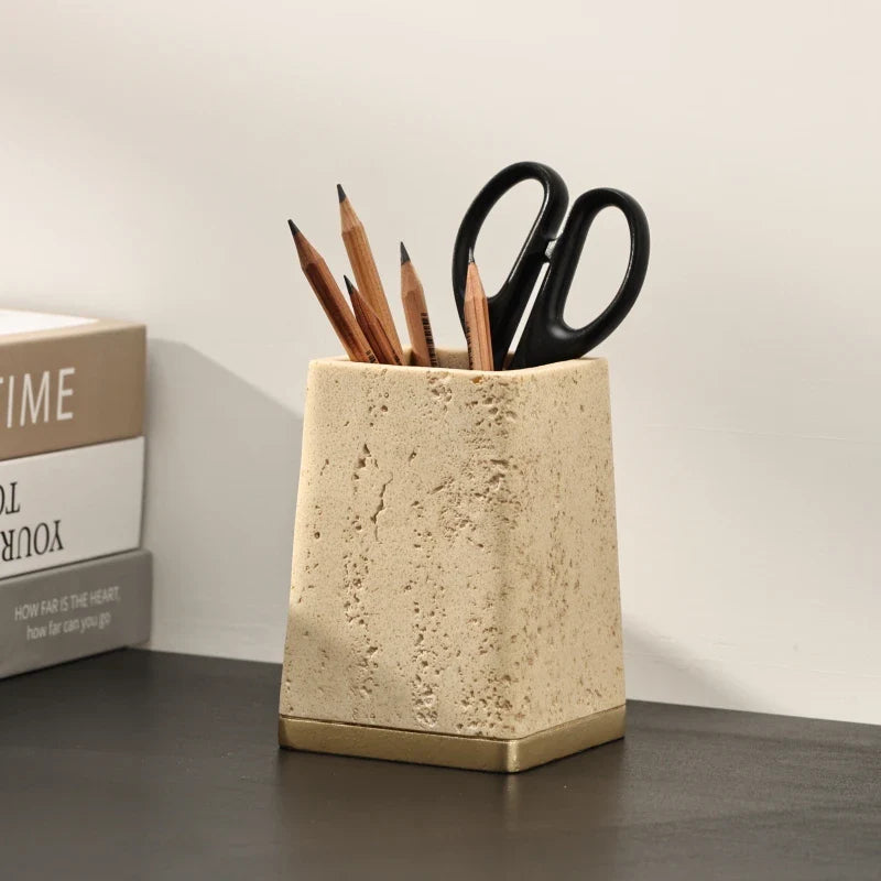 Afralia™ Yellow Cave Stone Pen Holder, Desktop Organizer & Home Decor