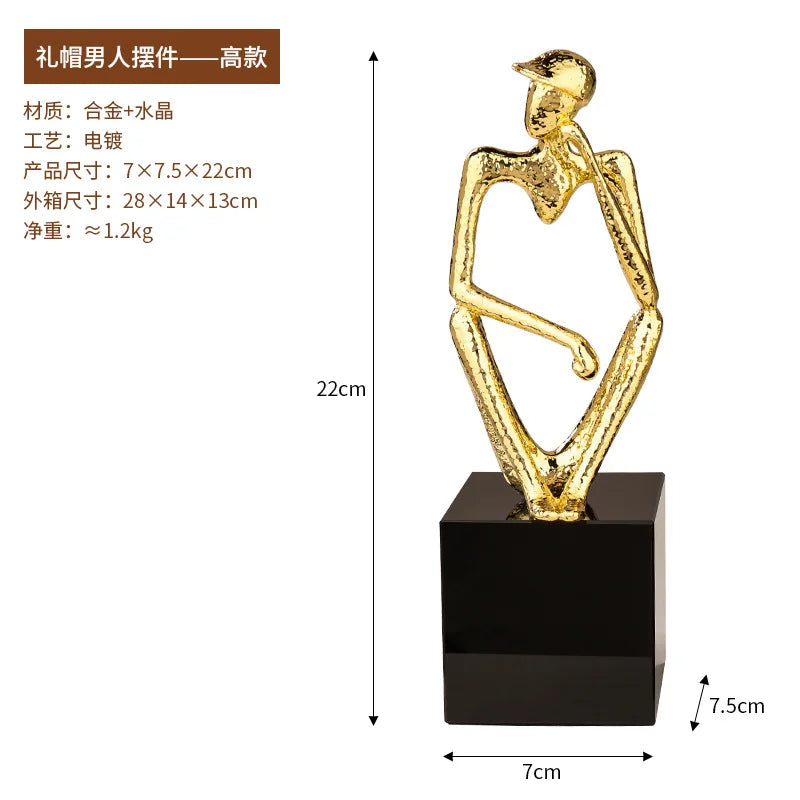 Afralia™ Golden Hat Thinker Figure Sculpture for Home Decor