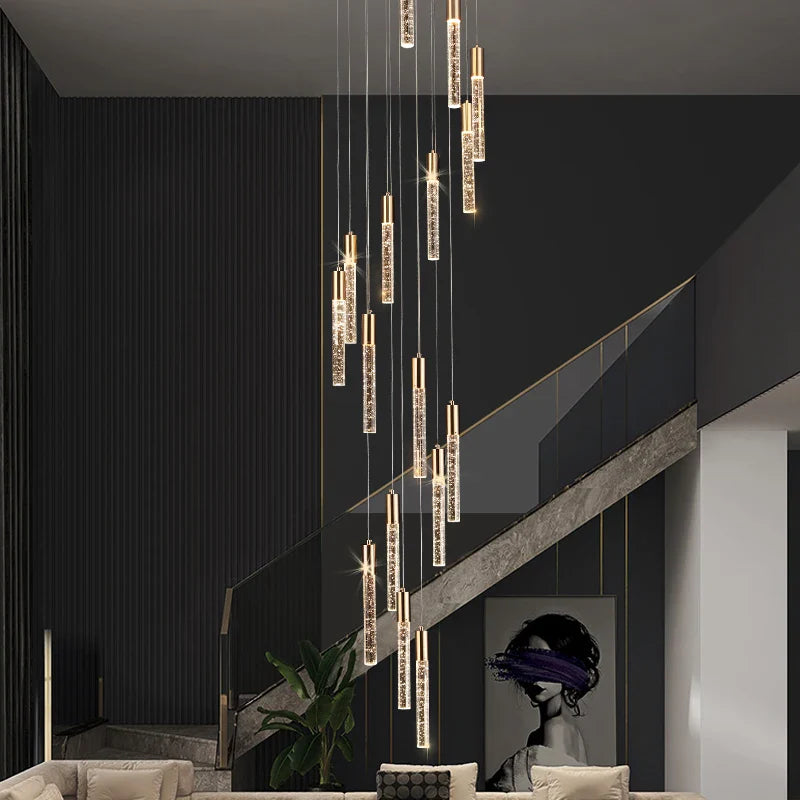 Afralia™ Cylindrical Stair Chandelier: Modern Attic Living Room Lighting