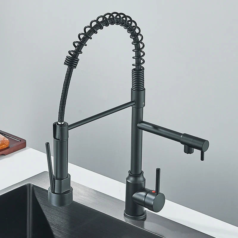 Afralia™ Black Kitchen Faucet Spring Pull Down Sprayer Dual Spout Nozzle Mixer Tap