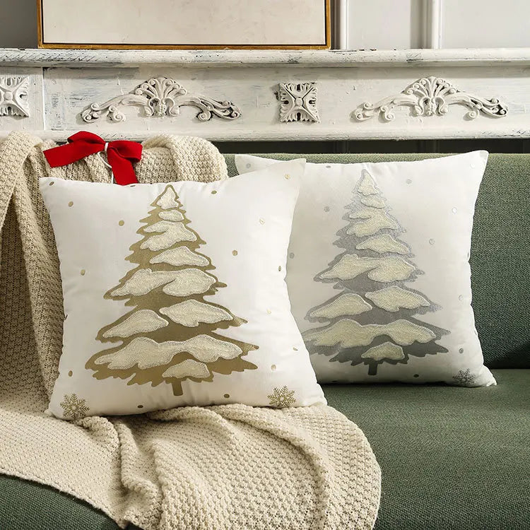 Afralia™ Christmas Tree Embroidered Pillow Covers - Festive Cushion Cover 45x45cm