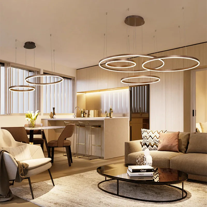 Afralia™ Round Ring LED Pendant Lamp Dimmable: Modern Black Gold Brown Luminaire