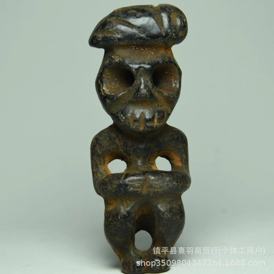Afralia™ Black Iron Meteorite Sun God Statue - Hongshan Culture Archaize Sculpture