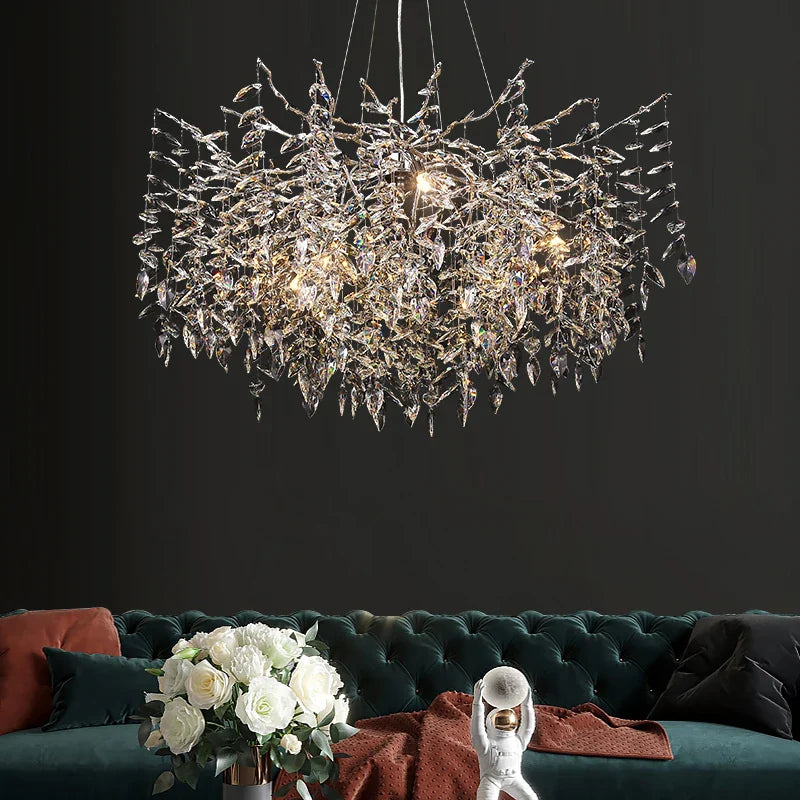 Afralia™ Silver Crystal Chandelier Pendant Light: Nordic Luxury Design for Living Room, Dining Room