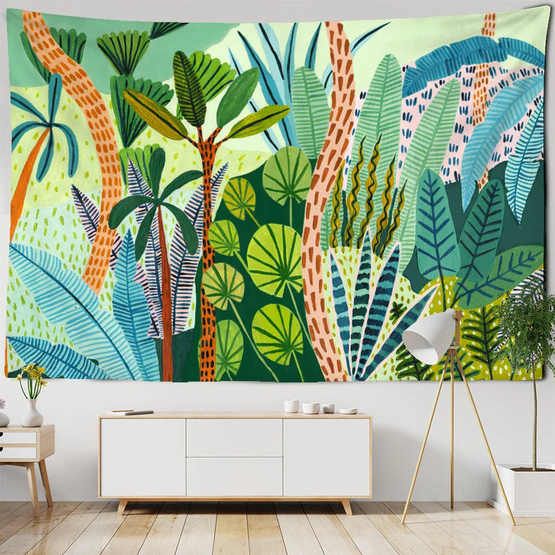 Tropical Plants Tapestry Wall Hanging by Afralia™ for Living Room Bedroom Décor