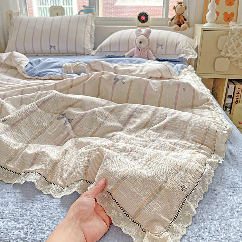 Afralia™ Hollow Lace Summer Quilt Set - Skin-Friendly Duvet Cover Kit - Flower Print Bedding