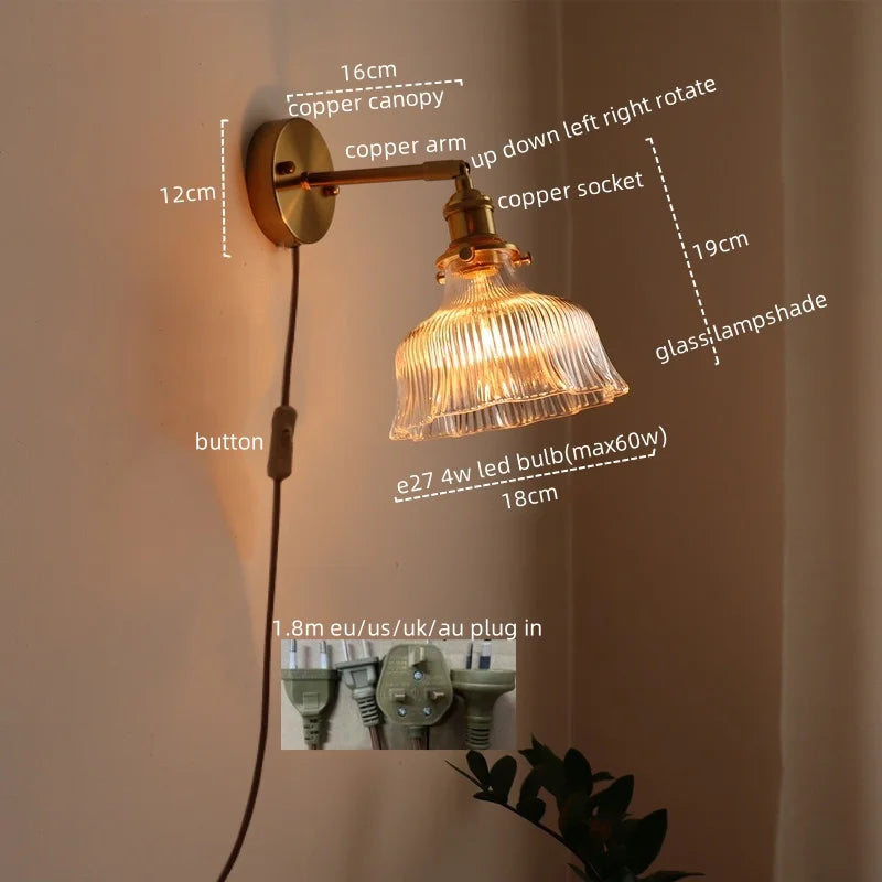 Afralia™ Copper Glass LED Wall Sconce Nordic Modern Balcony Living Room Light