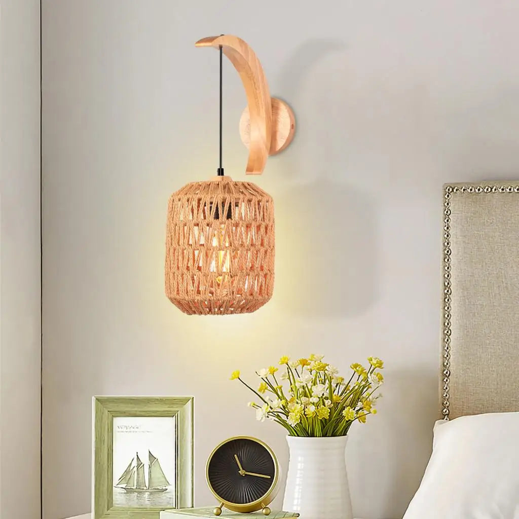 Afralia™ Modern Wood Hemp Rope Wall Sconce for Indoor Home Decor Lighting