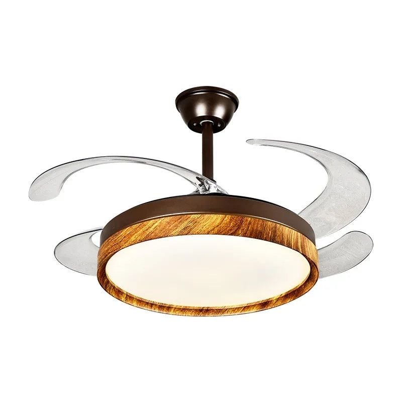 Afralia™ LED Solid Wood Round Ceiling Fan Light with Remote Control