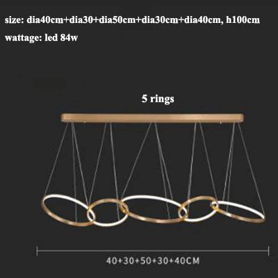 Afralia™ Modern Gold LED Circle Rings Chandelier Dimmable Dining Room Lustre