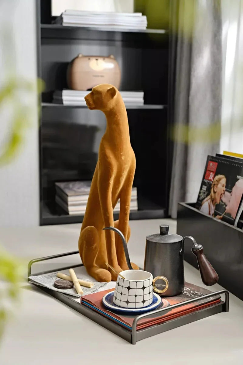 Afralia™ Suede Leopard Figurine: Resin Flocking Cheetah Sculpture for Stylish Home Decor